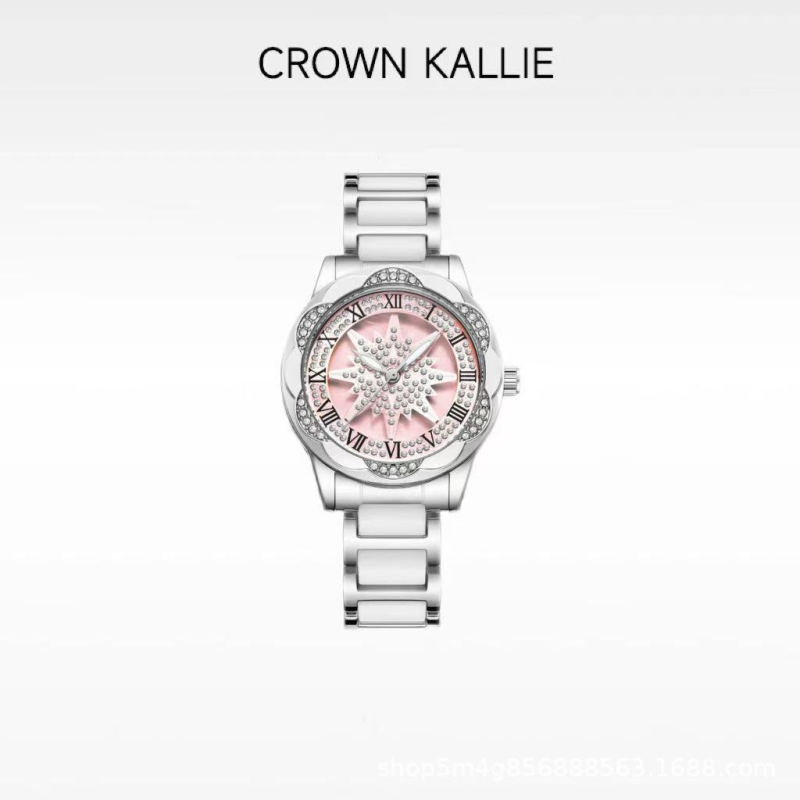 Дамски часовник Crown Kallie – завъртащ се мотив снежинка, серия Gypsophila, напълно автоматичен механизъм, диаметър на циферблата 20 мм, корпус и гривна от неръждаема стомана