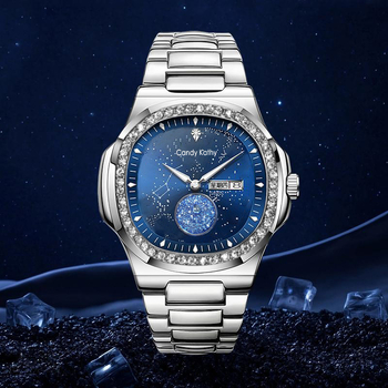 Férfi kvarc karóra – Parrot Spiral Series Big Dipper, 40,5 mm átmérőjű számlap, safír kristály, átlátszó hátsó tok, csavaros korona, vékony acél szíj