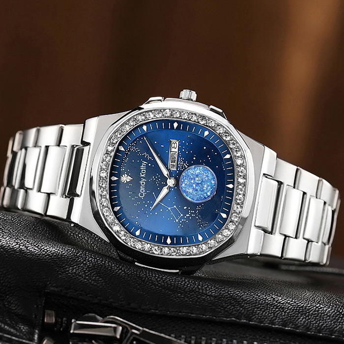 Férfi kvarc karóra – Parrot Spiral Series Big Dipper, 40,5 mm átmérőjű számlap, safír kristály, átlátszó hátsó tok, csavaros korona, vékony acél szíj