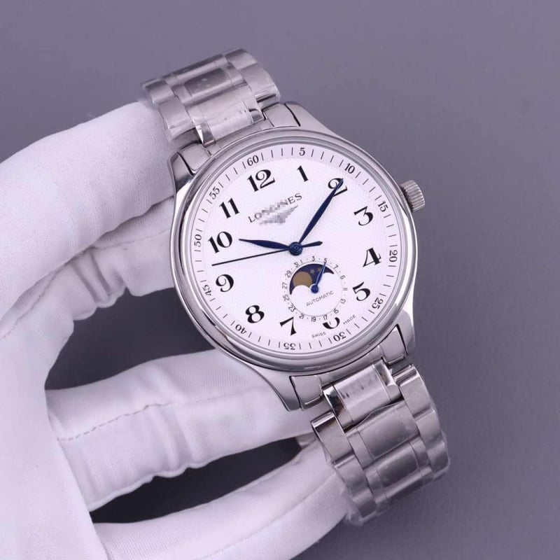 Holdfázisú mechanikus automata karóra – Klasszikus sorozat, rozsdamentes acél tok és karkötő, zafír kristály, átlátszó hátlappal, 10 m vízállóság