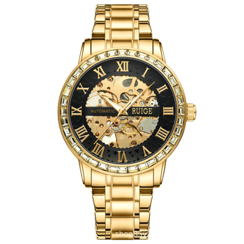 Reigo A2-3 луксозен скелетен автоматичен механичен часовник за мъже, корпус и гривна от неръждаема стомана, аналогов дисплей, водоустойчивост 30M