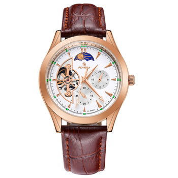 SENORS mechanikus óra valódi bőrszíjjal, ötvözet tokkal, 30 m vízállóság, naptár és hét kijelző