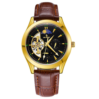 SENORS mechanikus óra valódi bőrszíjjal, ötvözet tokkal, 30 m vízállóság, naptár és hét kijelző