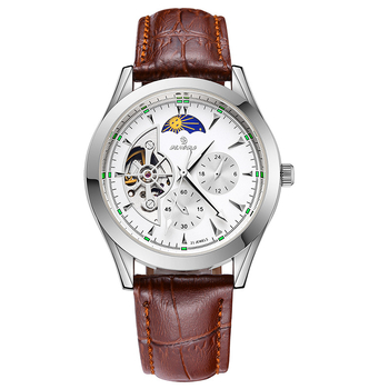 SENORS mechanikus óra valódi bőrszíjjal, ötvözet tokkal, 30 m vízállóság, naptár és hét kijelző