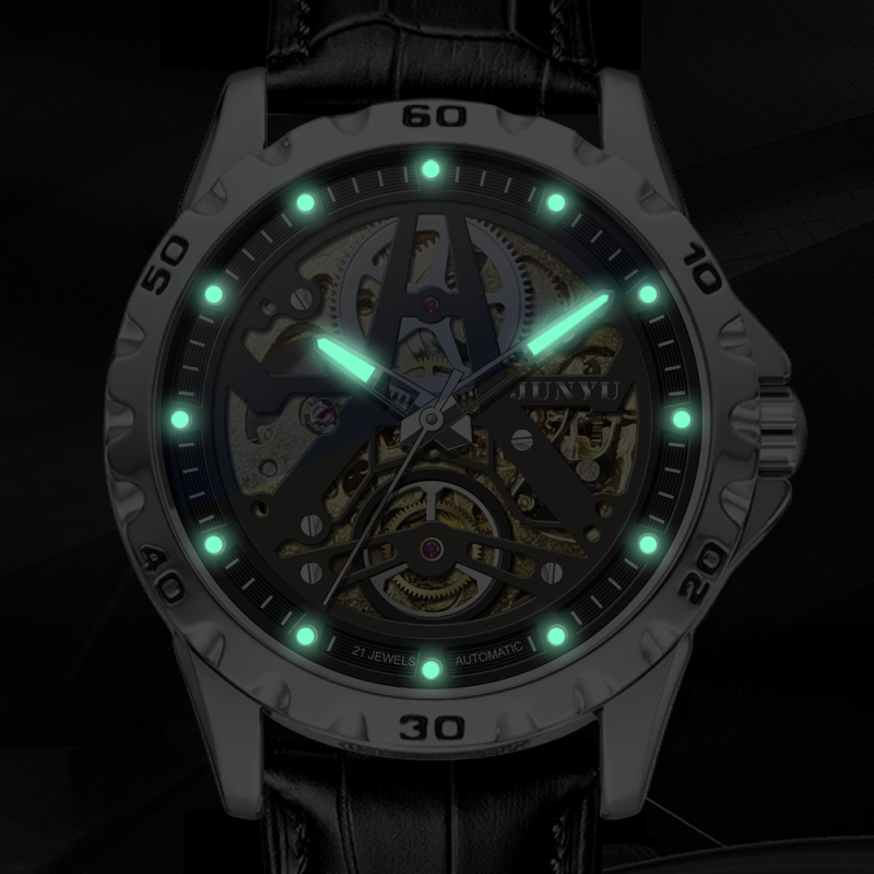 Junyu Muški sat sa skeletiziranim brojčanikom i tourbillonom, automatski mehanizam, vodootporan do 10 m, metalno kućište, remen od umjetne kože
