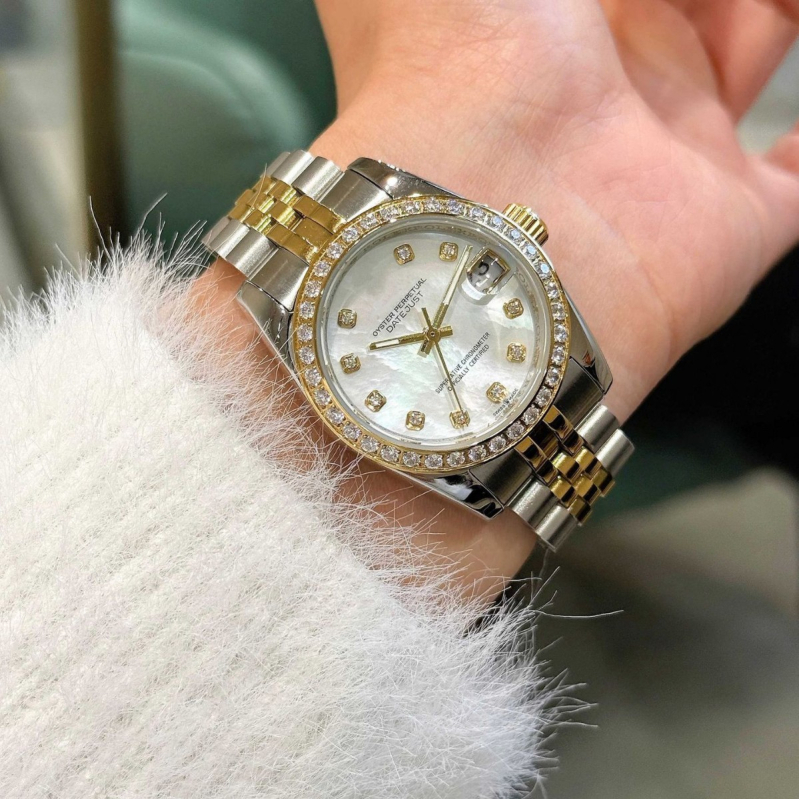 Ceas mecanic pentru femei Tiannuo, cu calendar, luminescent, safir cristal, carcasă și curea din oțel inoxidabil, rezistență la apă 30 m, mișcare 2813