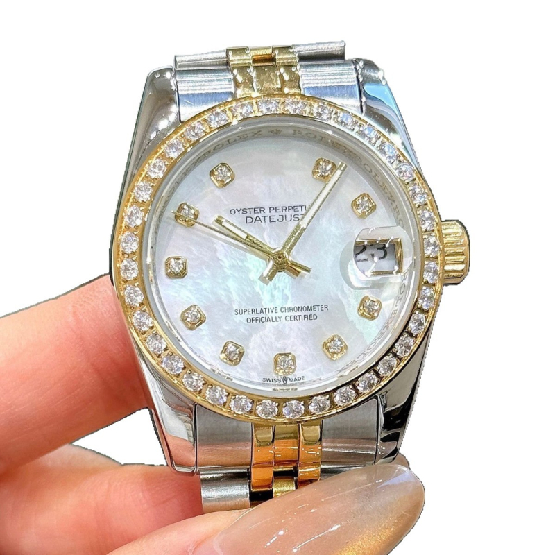 Ceas mecanic pentru femei Tiannuo, cu calendar, luminescent, safir cristal, carcasă și curea din oțel inoxidabil, rezistență la apă 30 m, mișcare 2813