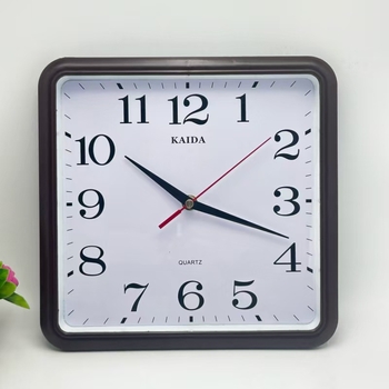 Ceas de perete pătrat, stil minimalist, mișcare jump-second, alimentare baterie, Mulberry 5168, carcasă din plastic cu fațadă din sticlă, afișaj analog cu ace și cifre, pentru living