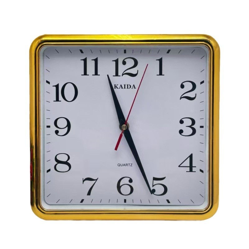 Ceas de perete pătrat, stil minimalist, mișcare jump-second, alimentare baterie, Mulberry 5168, carcasă din plastic cu fațadă din sticlă, afișaj analog cu ace și cifre, pentru living