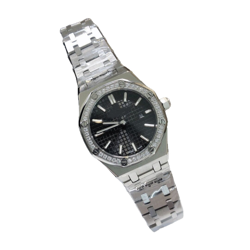 Ceas dama din oțel inoxidabil, cuarț, mișcare Swiss ETA, cristal safir, bezel cu inel de diamante, cadran în formă de floare, rezistență la apă 30 m