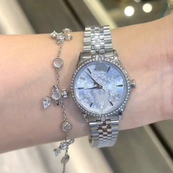 Ceas feminin cu diamante și cuarț, Mișcare elvețiană, carcasă și curea din oțel inoxidabil, cristal safir, funcție calendar