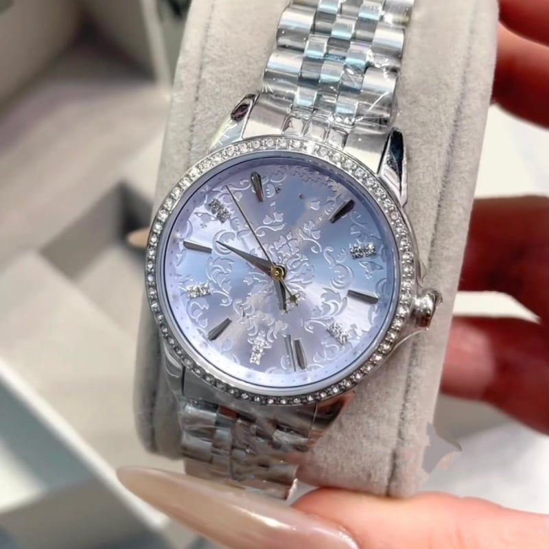 Ceas feminin cu diamante și cuarț, Mișcare elvețiană, carcasă și curea din oțel inoxidabil, cristal safir, funcție calendar