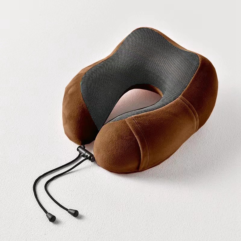 У-образна възглавница за шия с паметна пяна, обвивка от кристален велур, модерен минималистичен стил, за възрастни