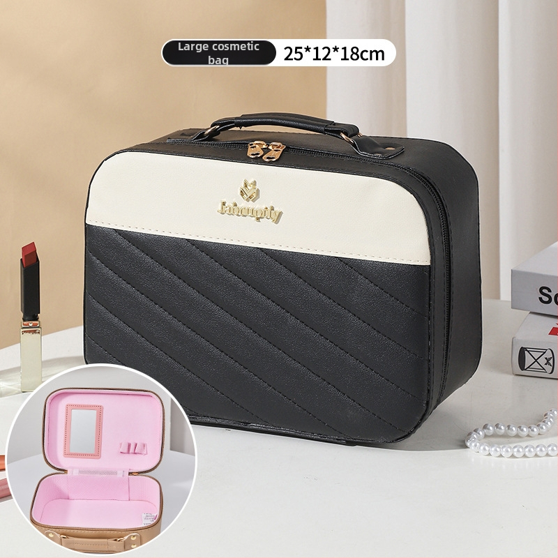 PU козметичен калъф с разширителен слой, отваряне с цип, универсални колела, тегло 0,5 кг