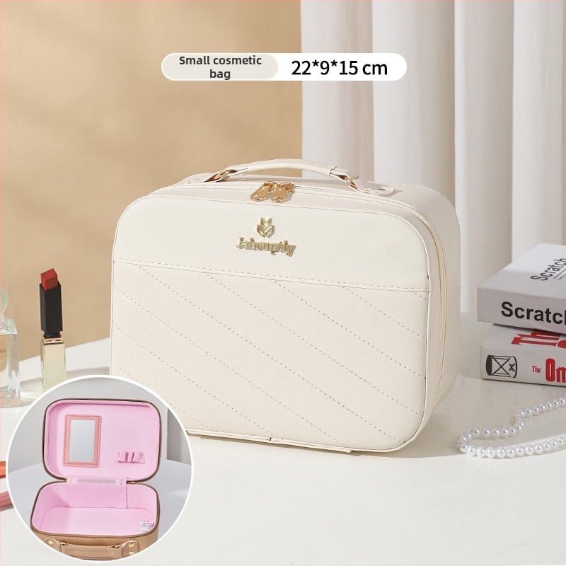 PU козметичен калъф с разширителен слой, отваряне с цип, универсални колела, тегло 0,5 кг