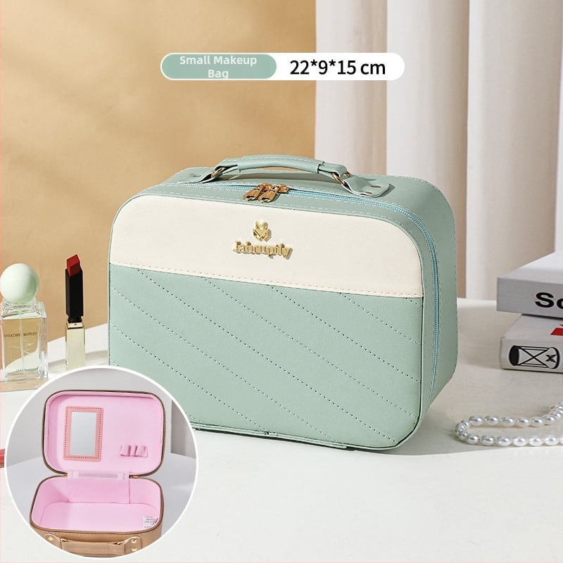 PU козметичен калъф с разширителен слой, отваряне с цип, универсални колела, тегло 0,5 кг