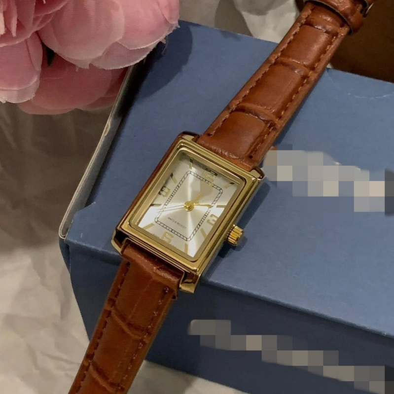 Ceas de damă quartz cu cadran pătrat, mișcare Swiss ETA, rezistență la apă 30M, curea din piele sintetică