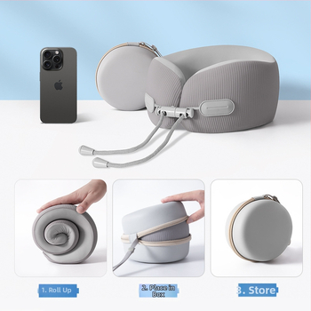 У-образена възглавница за шия от паметна пяна за пътуване, преносима, Ice Silk плат, модерен минималистичен стил, персонализирано лого