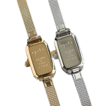 Ceas de damă cu motivație de spic de grâu, design vintage cu cadran dreptunghiular, Mișcare cuarț Miyota, rezistent la apă 100 m, carcasă și curea metalice