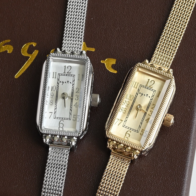 Ceas de damă cu motivație de spic de grâu, design vintage cu cadran dreptunghiular, Mișcare cuarț Miyota, rezistent la apă 100 m, carcasă și curea metalice