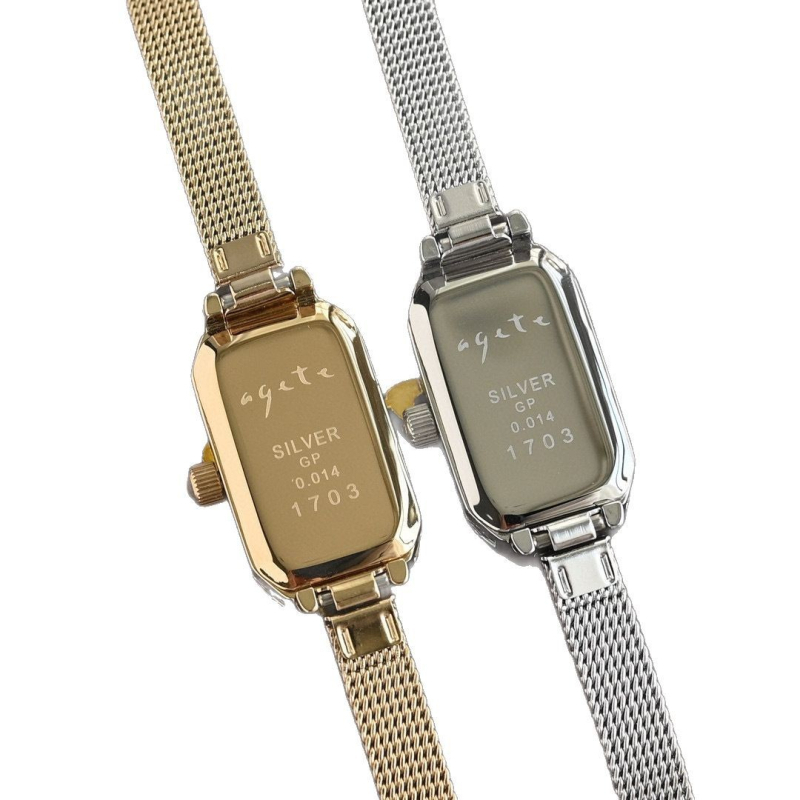 Ceas de damă cu motivație de spic de grâu, design vintage cu cadran dreptunghiular, Mișcare cuarț Miyota, rezistent la apă 100 m, carcasă și curea metalice