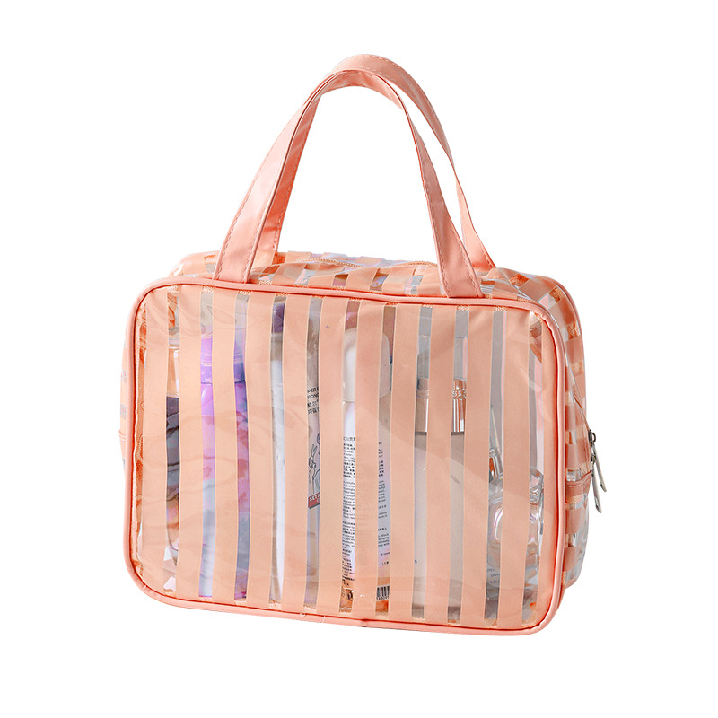 Kozmetikai táska utazáshoz, vízálló, ultra könnyű, nagy kapacitású, csíkos PVC belsővel, antibakteriális