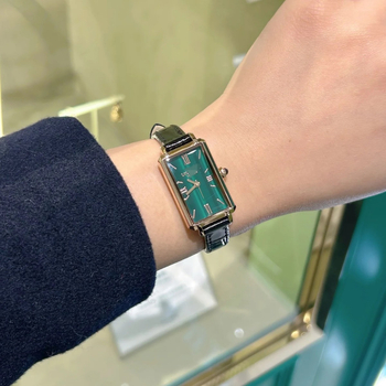 Ceas de damă cu cadran dreptunghiular și curea din piele naturală, model 51069, Miyota PC21 japonez quartz, sticlă minerală întărită, rezistență la apă 30 m