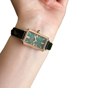 Ceas de damă cu cadran dreptunghiular și curea din piele naturală, model 51069, Miyota PC21 japonez quartz, sticlă minerală întărită, rezistență la apă 30 m