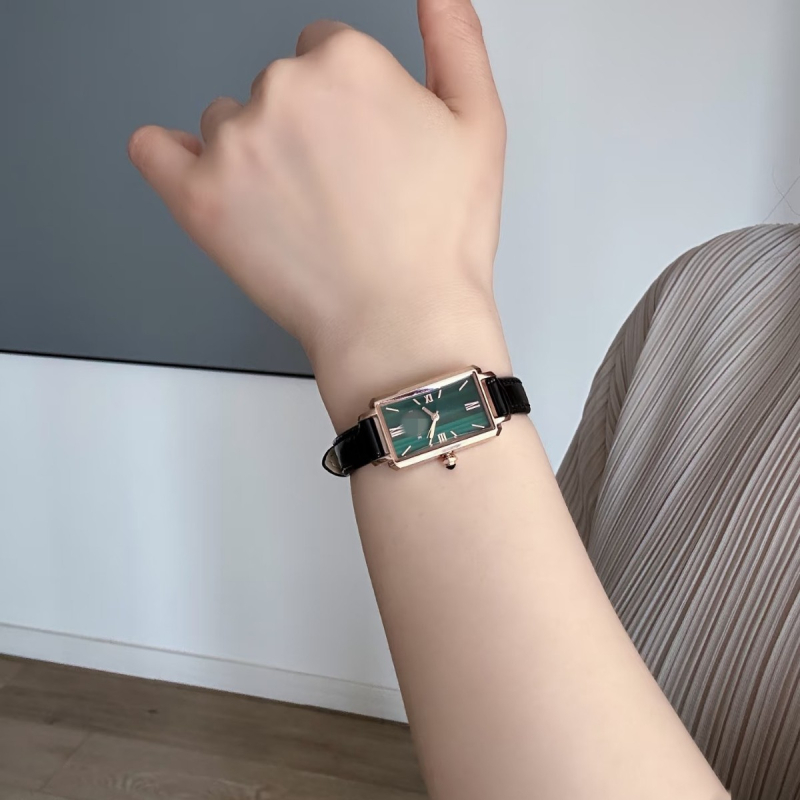 Ceas de damă cu cadran dreptunghiular și curea din piele naturală, model 51069, Miyota PC21 japonez quartz, sticlă minerală întărită, rezistență la apă 30 m