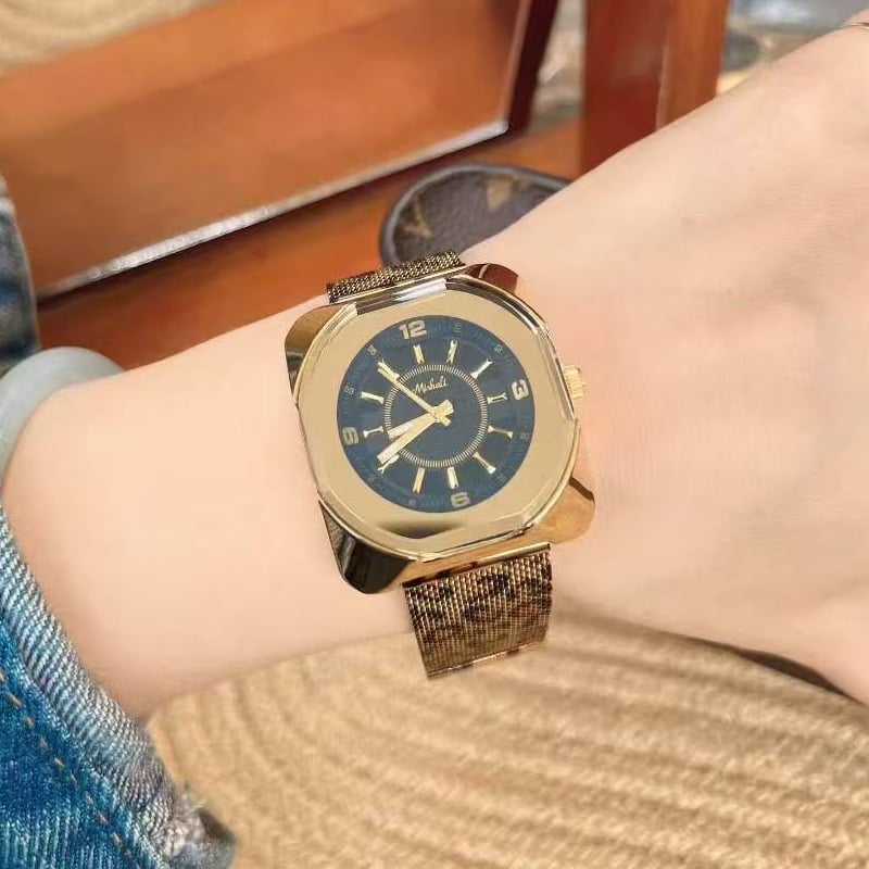 Ceas de damă cu cuarț, cadran pătrat, mișcare Miyota (Japonia), brățară din oțel inoxidabilă, carcasă din aliaj, rezistență la apă 30 m, model 22026