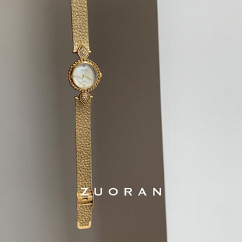 Női karóra perlamutros számlappal és gyémántokkal, retro palota stílus, kvarc mechanizmus, ötvözet tokkal, acél szíj, 30 m vízállóság