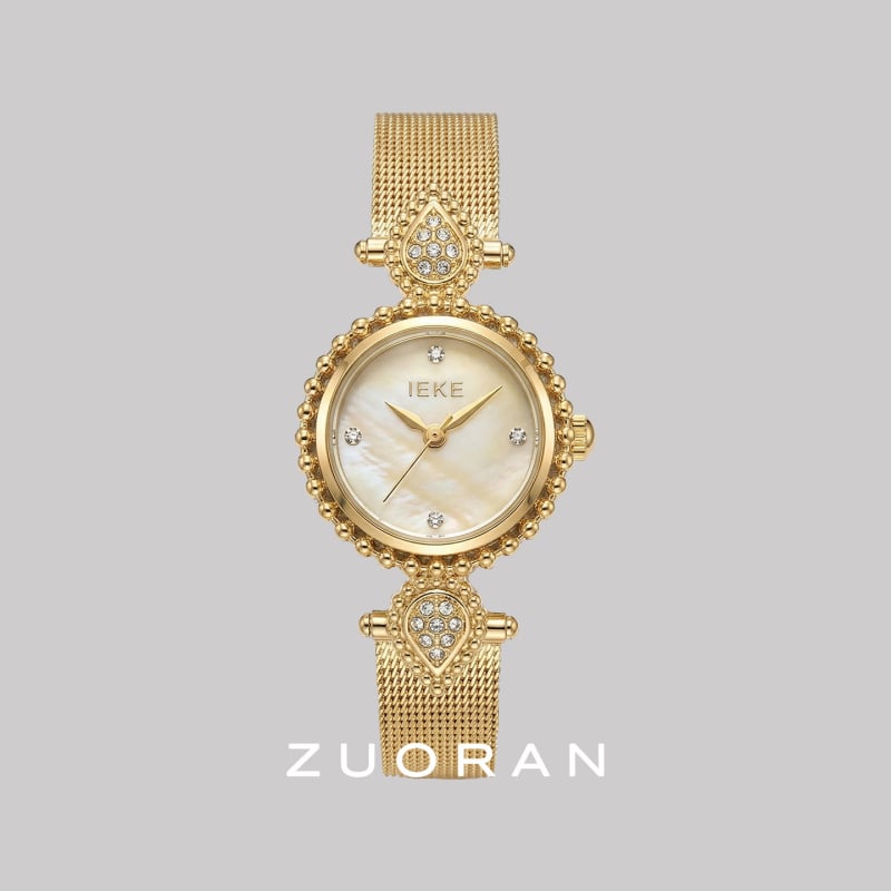 Női karóra perlamutros számlappal és gyémántokkal, retro palota stílus, kvarc mechanizmus, ötvözet tokkal, acél szíj, 30 m vízállóság