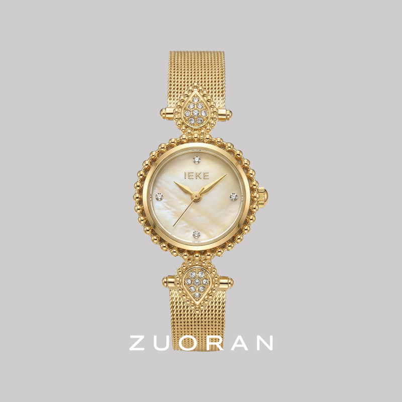Női karóra perlamutros számlappal és gyémántokkal, retro palota stílus, kvarc mechanizmus, ötvözet tokkal, acél szíj, 30 m vízállóság