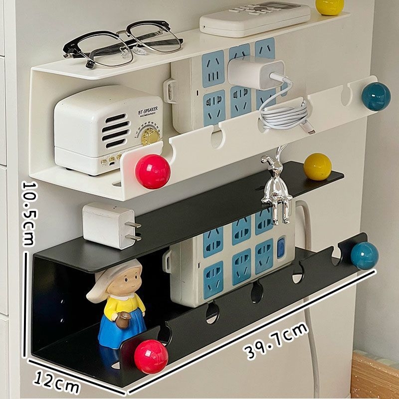 Стенно монтиран държач за разклонител и организатор за кабели под бюрото — модерен минималистичен дизайн