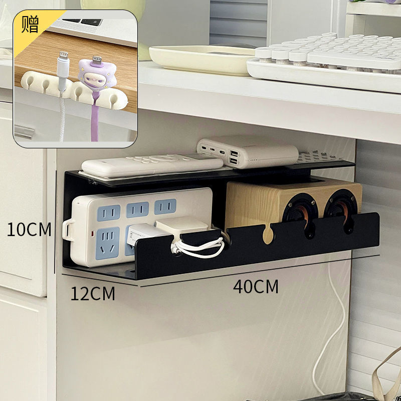 Стенно монтиран държач за разклонител и организатор за кабели под бюрото — модерен минималистичен дизайн