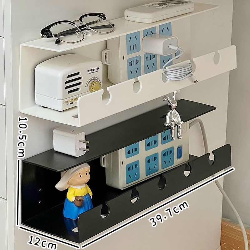 Стенно монтиран държач за разклонител и организатор за кабели под бюрото — модерен минималистичен дизайн