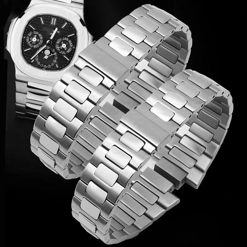 Brățară de ceas din oțel inoxidabil în stil Nautilus, compatibilă cu 5711/1A010, margine convexă, curea cu șurub Grenade Parrot, 304 oțel inoxidabil, Iarna 2023