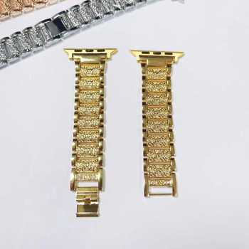 Brățară metalică cu diamante pentru ceasuri Apple, Samsung, Huawei și Xiaomi; interfață de 20 mm; cataramă cu buton; stil modern