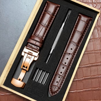 Кожена каишка за часовник от естествена кожа Beiji с двойна катарама-пеперуда, модел на бамбук, пролет 2024