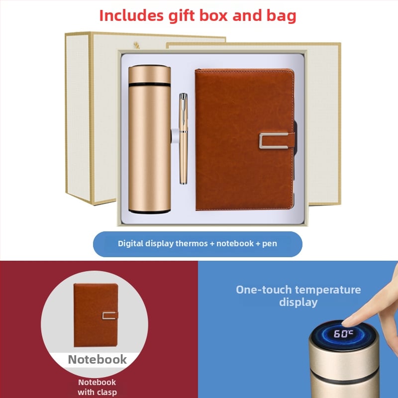 Set cadou termos cu notebook — infuzor de ceai, capacitate mare, interior din oțel inoxidabil 304, exterior din oțel inoxidabil 201, izolație în vid 6–12 ore