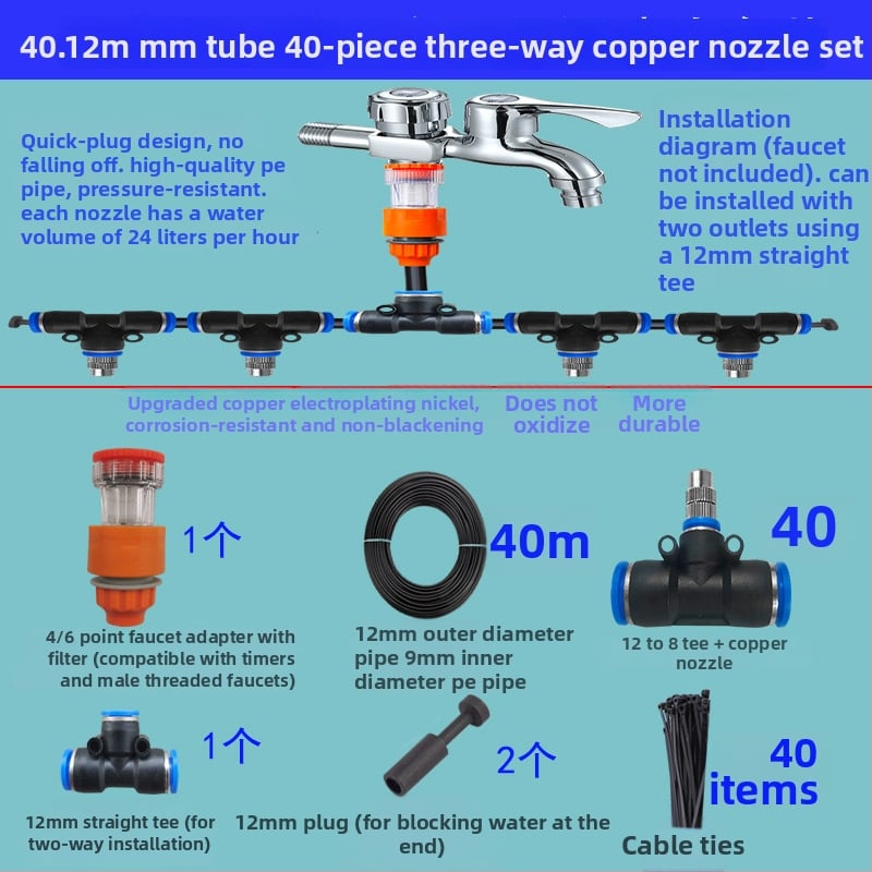 Lejin микро-спрей серия поливателно устройство – PE + мед, автоматично поливане, дюза за атомизация на мъгла, възможност за частен етикет, за домашна градина, селскостопанска продукция и обществени зелени площи