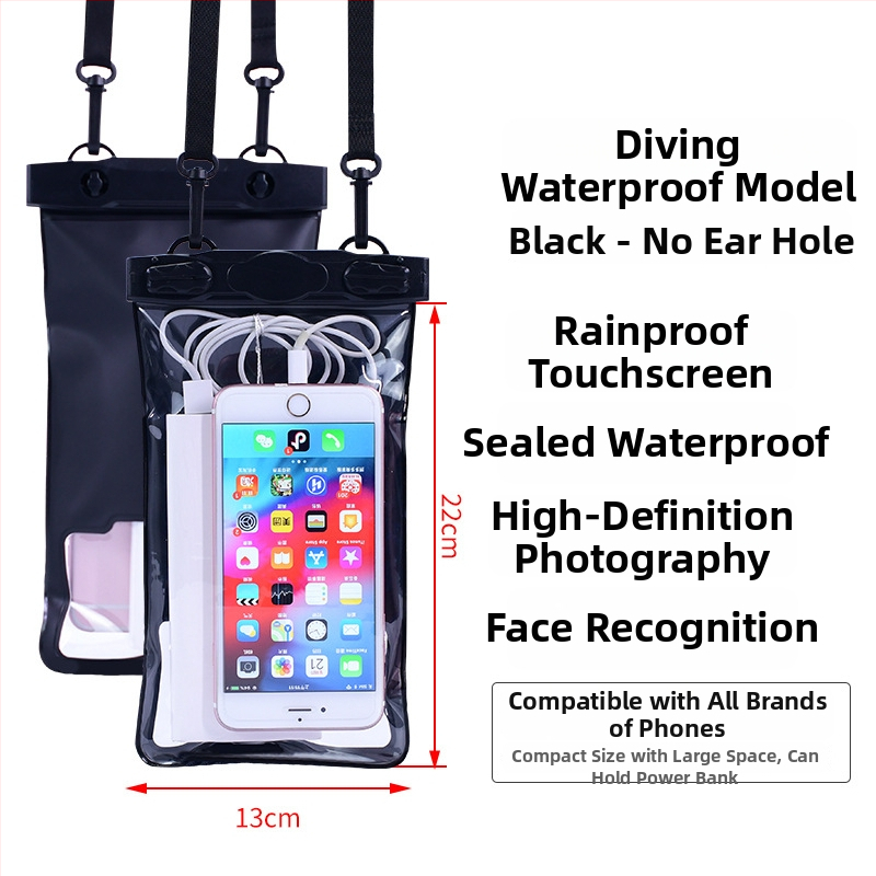Vízálló telefonos táska érintőképernyővel, átlátszó PVC tok, két telefon fér el úszáshoz és merüléshez