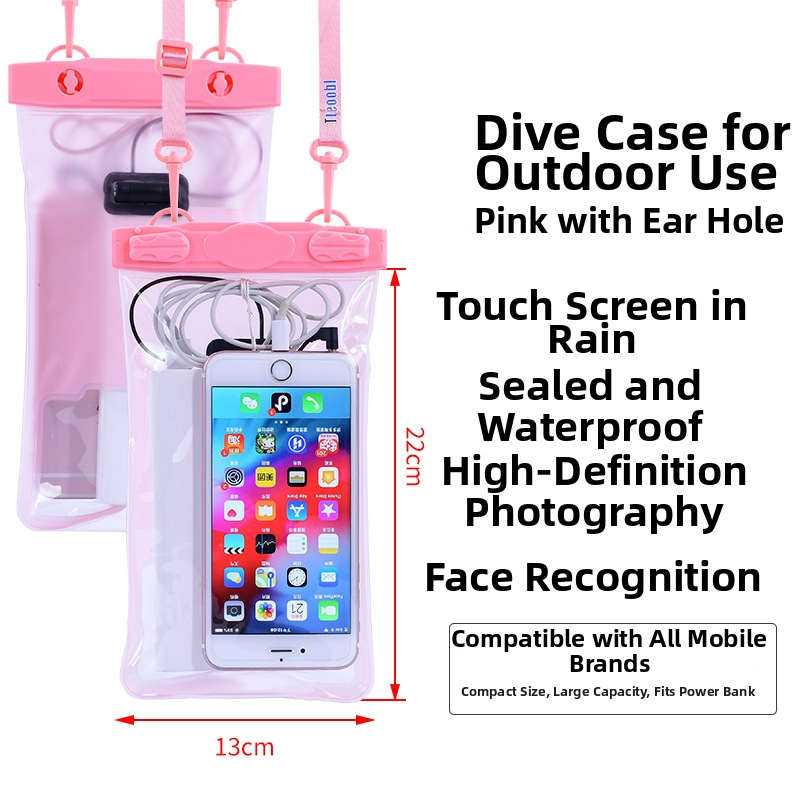 Vízálló telefonos táska érintőképernyővel, átlátszó PVC tok, két telefon fér el úszáshoz és merüléshez