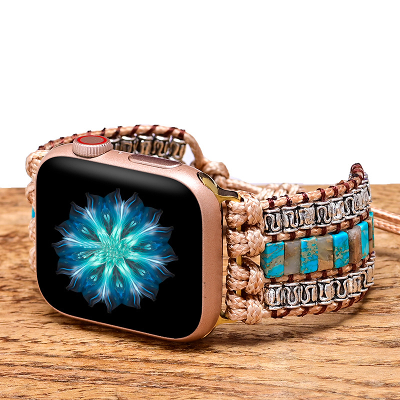 Remen za Apple Watch od tekstila, dvobojni kamen uzorak, ručno pleten, boemski retro stil