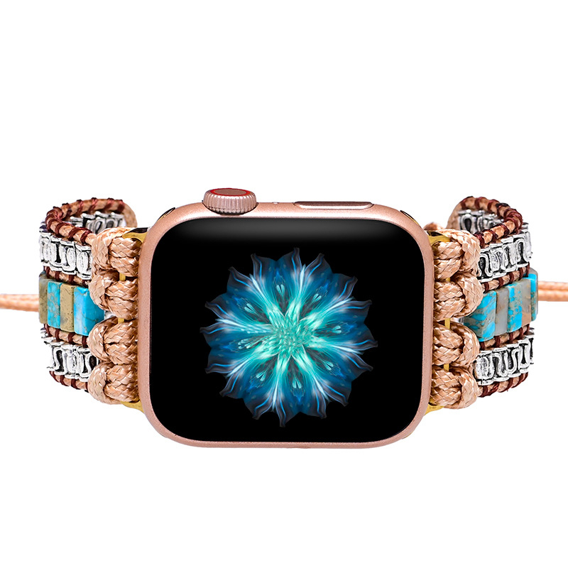 Remen za Apple Watch od tekstila, dvobojni kamen uzorak, ručno pleten, boemski retro stil
