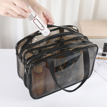 Geantă de machiaj din PVC, dublu strat, capacitate mare, separare umed-uscat, impermeabilă pentru călătorii