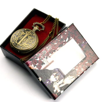 Kabatas pulkstenis ar iekšēju kustību, alvas korpuss, parasts stikla spogulis, karikatūras stils, pielāgota apstrāde