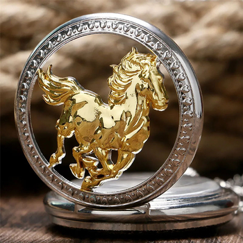 Ceas de buzunar cu lanț, cuarț, cadran rotund, carcasă din aliaj, timp mondial, seria Horse