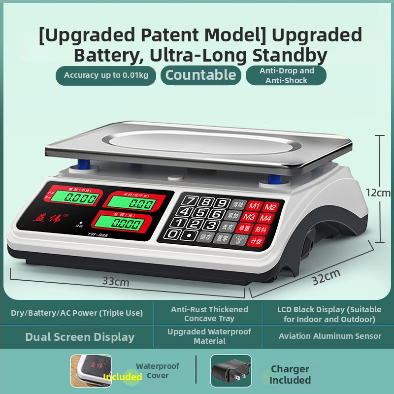 Yiwei cântar electronic digital pentru uz comercial, interval de măsurare 0,01–30 kg, afișaj LCD, alimentare 220V