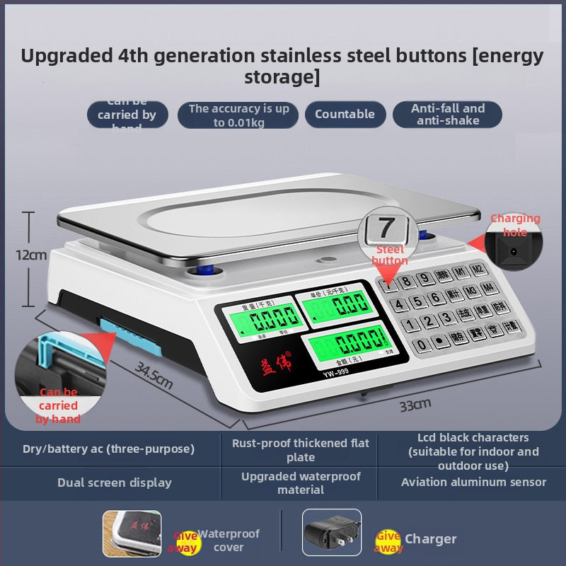 Yiwei cântar electronic digital pentru uz comercial, interval de măsurare 0,01–30 kg, afișaj LCD, alimentare 220V